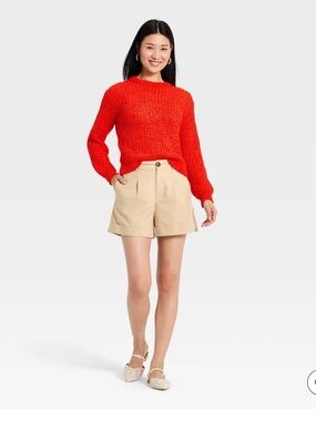 Women’s Long Sleeve Crewneck Pullover Sweater Red Size M A New Day NWT